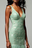 Dusty Sage Mermaid Spaghetti Straps Lace Long Prom Dress