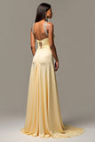 Sheath Daffodil Spaghetti Straps Ruched Long Prom Dress