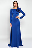 Royal Blue Sheath Scoop Long Sleeves Mother of the Bride Dress with Flowers