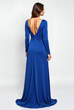 Royal Blue Sheath Scoop Long Sleeves Mother of the Bride Dress with Flowers