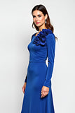 Royal Blue Sheath Scoop Long Sleeves Mother of the Bride Dress with Flowers