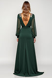 Pine Sheath Deep V Neck Long Sleeves Mother of the Bride Dress with Appliques