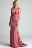 Desert Rose Sheath V-Neck Pleating Long Mother of the Bride Dress