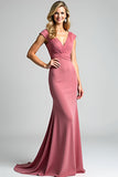 Desert Rose Sheath V-Neck Pleating Long Mother of the Bride Dress