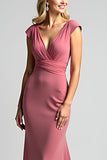 Desert Rose Sheath V-Neck Pleating Long Mother of the Bride Dress