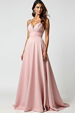 Sparkly Dusty Rose Spaghetti Straps Beaded Long Wedding Guest Dress