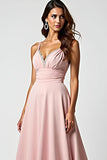 Sparkly Dusty Rose Spaghetti Straps Beaded Long Wedding Guest Dress