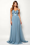 Grey Blue Chiffon A Line Long Wedding Guest Dress with Beadings