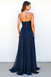 Navy A Line Sweetheart Long Wedding Guest Dress