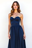 Navy A Line Sweetheart Long Wedding Guest Dress