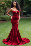 Elegant Burgundy Mermaid Strapless Long Formal Dress