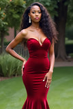 Elegant Burgundy Mermaid Strapless Long Formal Dress