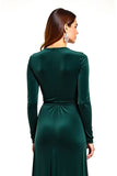 Pine Velvet V-Neck Mother of the Bride Dress with Long Sleeves