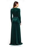 Pine Velvet V-Neck Mother of the Bride Dress with Long Sleeves