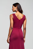 Burgundy Mermaid Scoop Sleeveless Long Mother of the Bride Dress with Sequins