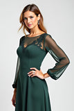 Pine A-Line Chiffon Long Sleeves Mother of the Bride Dress with Lace