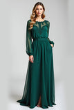 Pine A-Line Scoop Chiffon Long Sleeves Mother of the Bride Dress with Lace