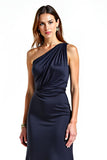 Mermaid Navy One Shoulder Long Satin Formal Dress