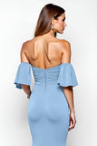 Dusty Blue Mermaid Off The Shoulder Ruched Long Formal Dress