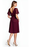 Cabernet Lace V-Neck Knee Length Mother of the Bride Dress with Short Sleeves