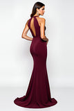 Halter Burgundy Sheath Formal Dress