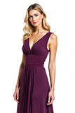 Purple Ruched A Line V Neck Mother of the Bride Dress with Slit