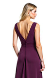 Purple Ruched A Line V Neck Mother of the Bride Dress with Slit