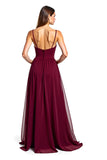 Burgundy Open Back Tulle Spaghetti Straps Ruched Long Wedding Guest Dress