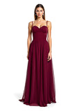 Burgundy Open Back Tulle Spaghetti Straps Ruched Long Wedding Guest Dress