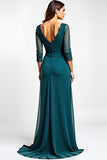 Peacock A Line V-Neck Chiffon Lace Mother of the Bride Dress