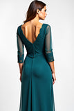 Peacock A Line V-Neck Chiffon Lace Mother of the Bride Dress