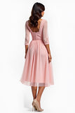 A Line Blush Pink A Line Chiffon Lace Mother of the Bride Dress