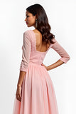 A Line Blush Pink A Line Chiffon Lace Mother of the Bride Dress