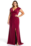 Burgundy V-Neck Sheath Mother of the Bride Dress