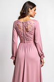 Dusty Rose A Line V-Neck Chiffon Lace Mother of the Bride Dress