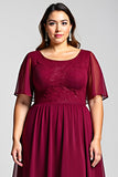 Burgundy A Line Lace Chiffon Midi Mother of the Bride Dress