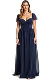 A Line Navy Chiffon Mother of the Bride Dress with Short Sleeves