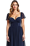 A Line Navy Chiffon Mother of the Bride Dress with Short Sleeves