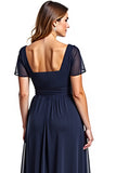 A Line Navy Chiffon Mother of the Bride Dress with Short Sleeves