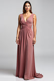 Desert Rose Sheath V-Neck Pleated Mother of the Bride Dress