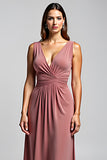 Desert Rose Sheath V-Neck Pleated Mother of the Bride Dress