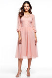 Blush Pink Chiffon Lace Mother of the Bride Dress with Long Sleeves