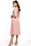 Blush Pink Chiffon Lace Mother of the Bride Dress with Long Sleeves