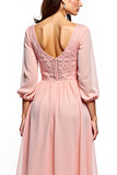 Blush Pink Chiffon Lace Mother of the Bride Dress with Long Sleeves