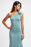 Blue Sheath One Shoulder Long Wedding Guest Dress