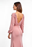 Dusty Rose Sheath V-Neck Long Sleeves Chiffon Wedding Guest Dress