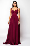 Burgundy A-Line Sweetheart Ruched Chiffon Long Wedding Guest Dress