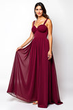 Burgundy A-Line Sweetheart Ruched Chiffon Long Wedding Guest Dress