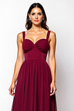 Burgundy A-Line Sweetheart Ruched Chiffon Long Wedding Guest Dress