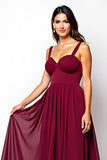 Burgundy A-Line Sweetheart Ruched Chiffon Long Wedding Guest Dress